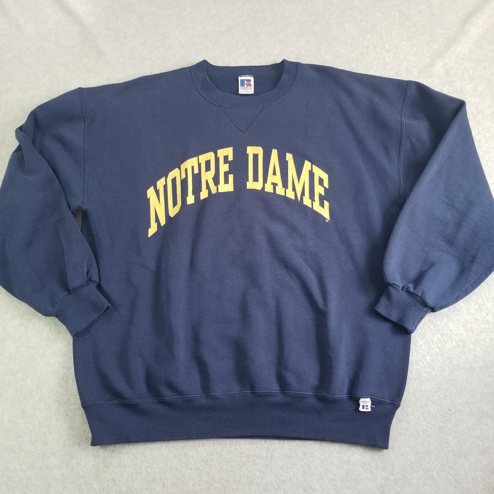 Vintage Notre Dame Sweater Mens Extra Large Blue Russell Athletic 90s VTG USA